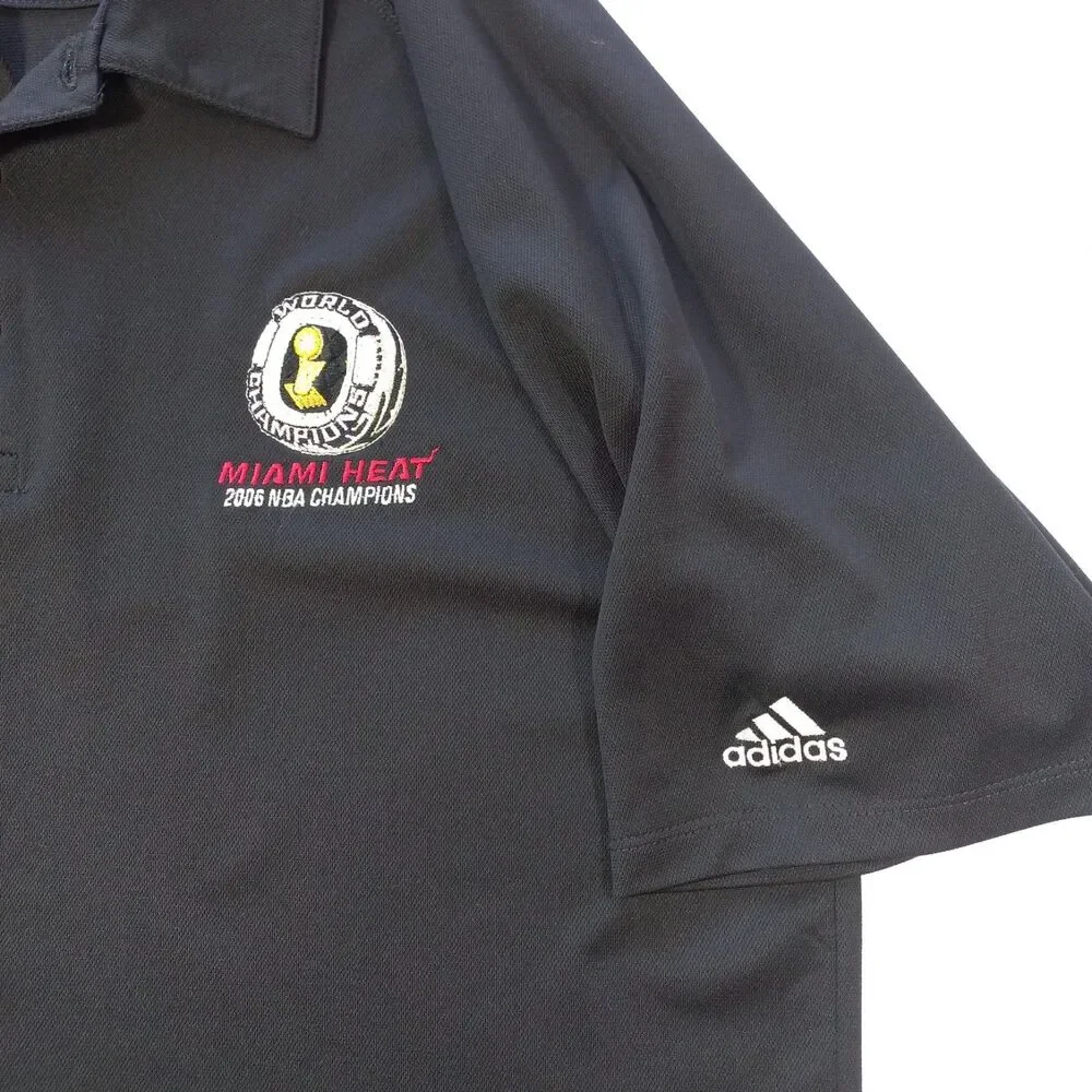 Vintage Adidas Miami Heat 2006 NBA Champions Polo Shirt Mens Medium M Black EUC